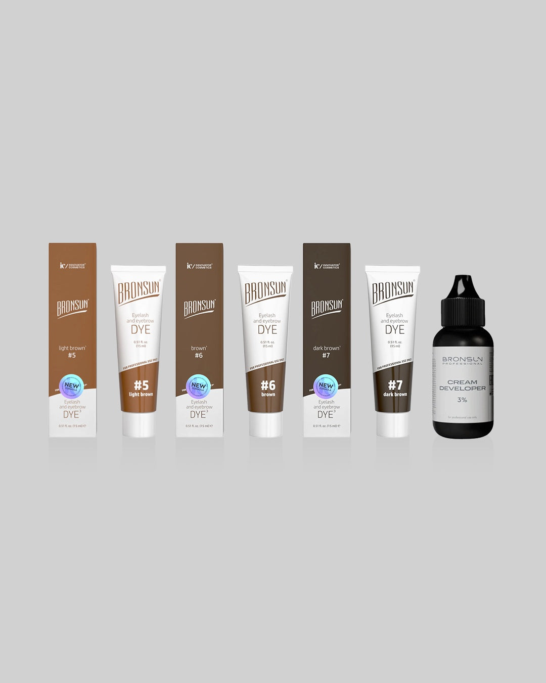 Bronsun - Eyelash & Eyebrow Gel Dye - Best Sellers + Milk Cream Developer - 3 x 15ml